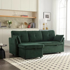 Grünes 81.1 L-förmiges modulares 3-Sitzer-Sofa mit umkehrbarer Recamiere und Stauraum, Plüsch-Samt-Schlafsofa für das Wohnzimmer