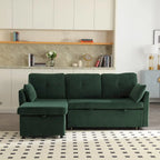 Grünes 81.1 L-förmiges modulares 3-Sitzer-Sofa mit umkehrbarer Recamiere und Stauraum, Plüsch-Samt-Schlafsofa für das Wohnzimmer