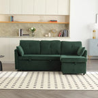 Grünes 81.1 L-förmiges modulares 3-Sitzer-Sofa mit umkehrbarer Recamiere und Stauraum, Plüsch-Samt-Schlafsofa für das Wohnzimmer