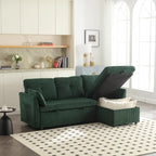 Grünes 81.1 L-förmiges modulares 3-Sitzer-Sofa mit umkehrbarer Recamiere und Stauraum, Plüsch-Samt-Schlafsofa für das Wohnzimmer