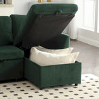 Grünes 81.1 L-förmiges modulares 3-Sitzer-Sofa mit umkehrbarer Recamiere und Stauraum, Plüsch-Samt-Schlafsofa für das Wohnzimmer