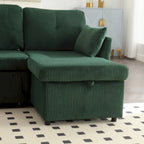 Grünes 81.1 L-förmiges modulares 3-Sitzer-Sofa mit umkehrbarer Recamiere und Stauraum, Plüsch-Samt-Schlafsofa für das Wohnzimmer