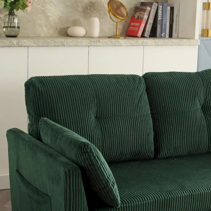 Grünes 81.1 L-förmiges modulares 3-Sitzer-Sofa mit umkehrbarer Recamiere und Stauraum, Plüsch-Samt-Schlafsofa für das Wohnzimmer