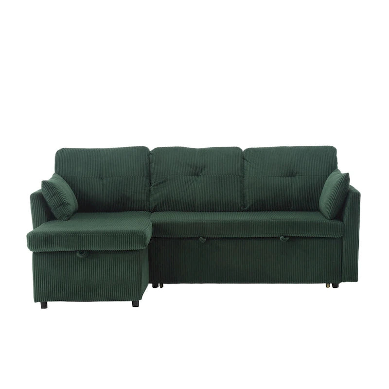 Grünes 81.1 L-förmiges modulares 3-Sitzer-Sofa mit umkehrbarer Recamiere und Stauraum, Plüsch-Samt-Schlafsofa für das Wohnzimmer