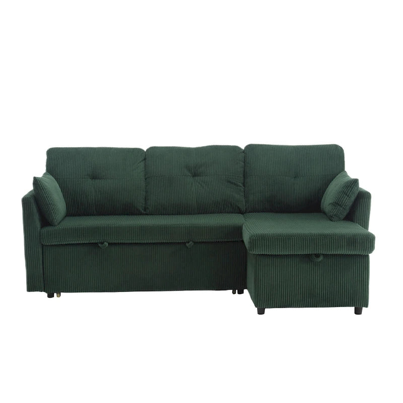 Grünes 81.1 L-förmiges modulares 3-Sitzer-Sofa mit umkehrbarer Recamiere und Stauraum, Plüsch-Samt-Schlafsofa für das Wohnzimmer