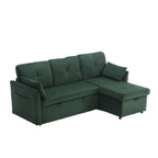 Grünes 81.1 L-förmiges modulares 3-Sitzer-Sofa mit umkehrbarer Recamiere und Stauraum, Plüsch-Samt-Schlafsofa für das Wohnzimmer
