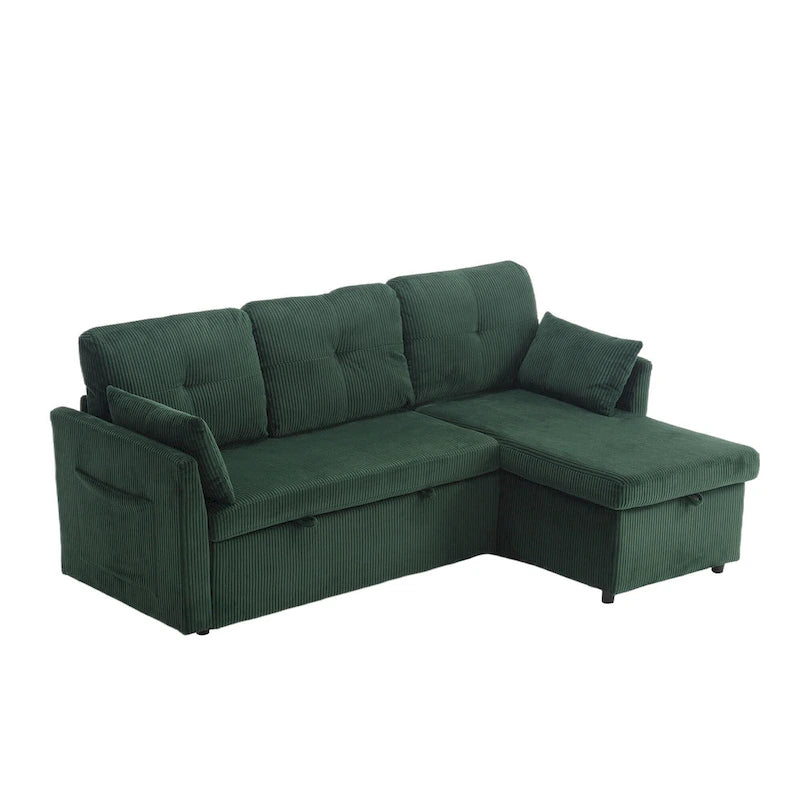 Grünes 81.1 L-förmiges modulares 3-Sitzer-Sofa mit umkehrbarer Recamiere und Stauraum, Plüsch-Samt-Schlafsofa für das Wohnzimmer