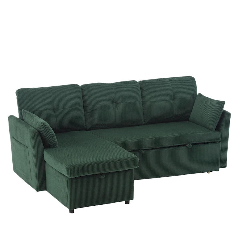 Grünes 81.1 L-förmiges modulares 3-Sitzer-Sofa mit umkehrbarer Recamiere und Stauraum, Plüsch-Samt-Schlafsofa für das Wohnzimmer