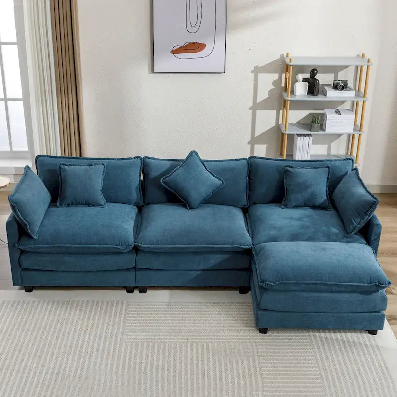 Blaues 112.2 modernes L-förmiges 4-Sitzer-Sofa mit abnehmbarer Ottomane