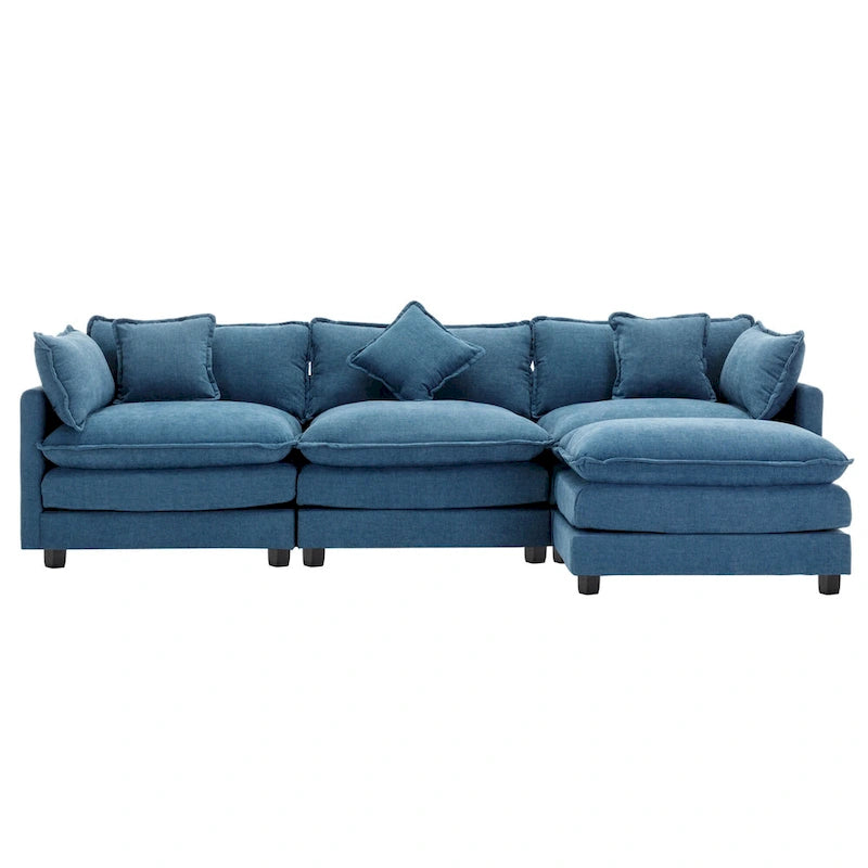 Blaues 112.2 modernes L-förmiges 4-Sitzer-Sofa mit abnehmbarer Ottomane