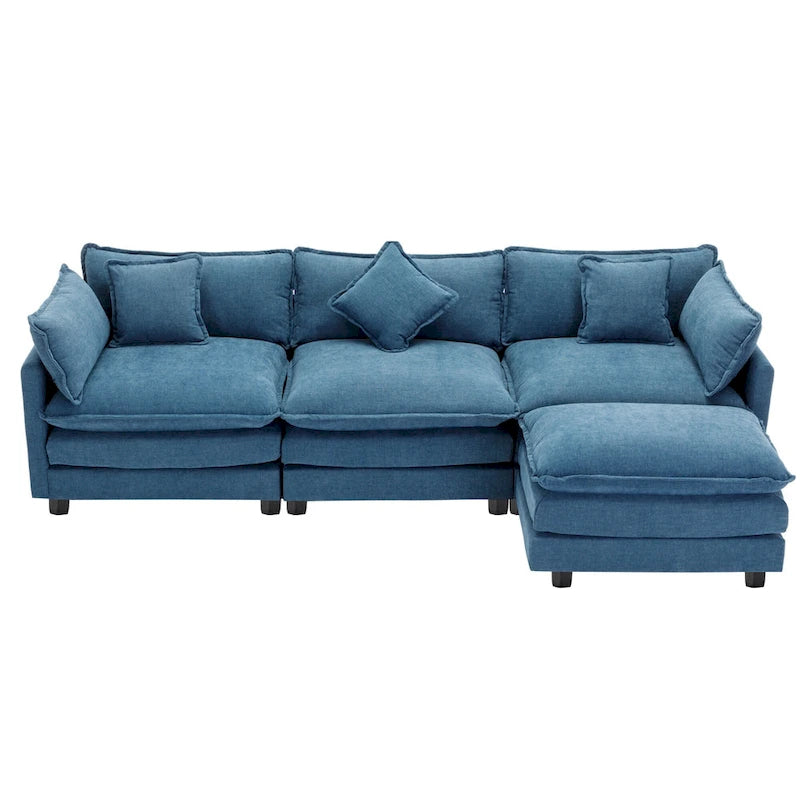 Blaues 112.2 modernes L-förmiges 4-Sitzer-Sofa mit abnehmbarer Ottomane