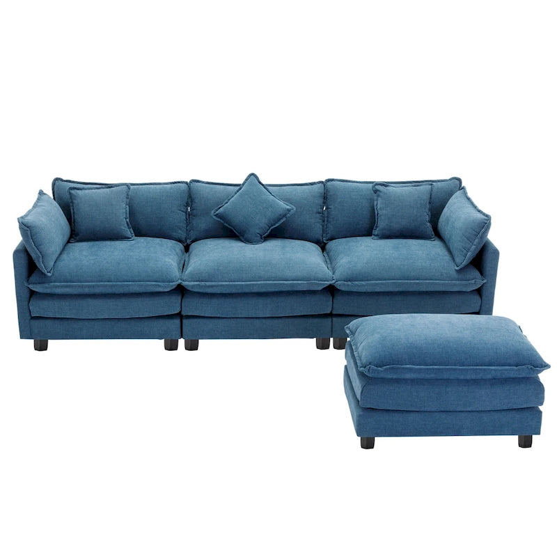 Blaues 112.2 modernes L-förmiges 4-Sitzer-Sofa mit abnehmbarer Ottomane
