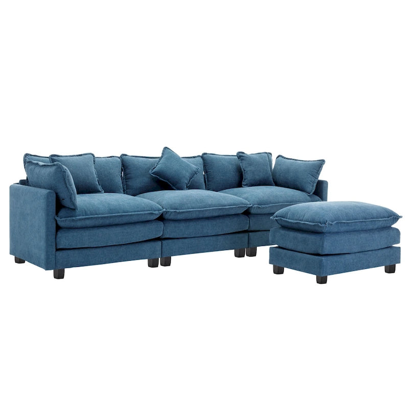 Blaues 112.2 modernes L-förmiges 4-Sitzer-Sofa mit abnehmbarer Ottomane