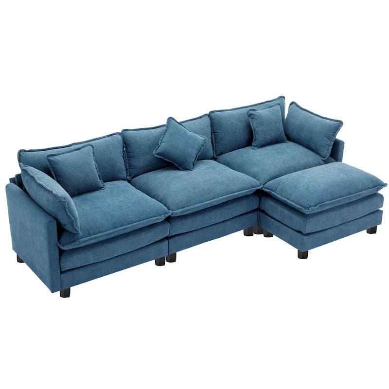 Blaues 112.2 modernes L-förmiges 4-Sitzer-Sofa mit abnehmbarer Ottomane