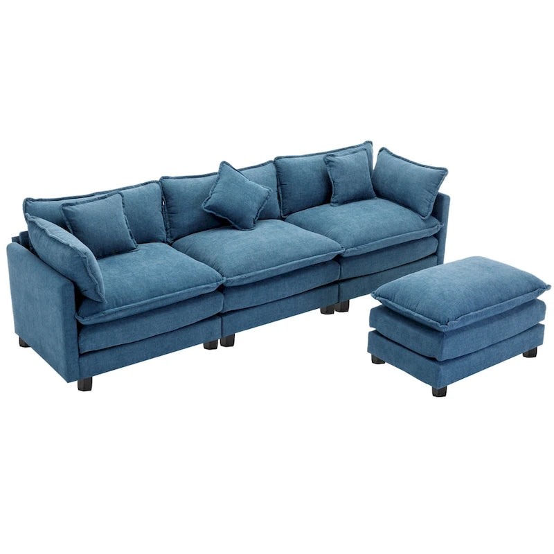 Blaues 112.2 modernes L-förmiges 4-Sitzer-Sofa mit abnehmbarer Ottomane