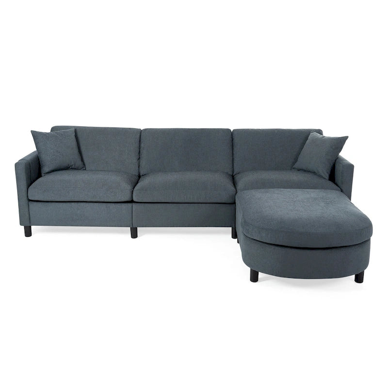 Graues 107.87 Langes 4-Sitzer-Ecksofa mit abnehmbaren Kissen, beweglicher Ottomane und Aufbewahrungstasche an der Armlehne