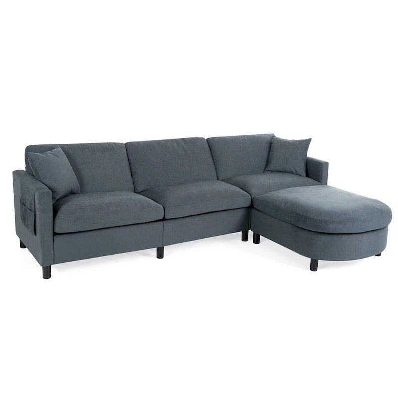 Graues 107.87 Langes 4-Sitzer-Ecksofa mit abnehmbaren Kissen, beweglicher Ottomane und Aufbewahrungstasche an der Armlehne