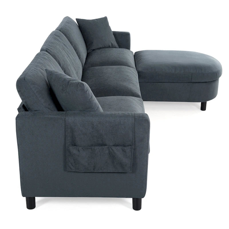 Graues 107.87 Langes 4-Sitzer-Ecksofa mit abnehmbaren Kissen, beweglicher Ottomane und Aufbewahrungstasche an der Armlehne