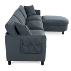 Graues 107.87 Langes 4-Sitzer-Ecksofa mit abnehmbaren Kissen, beweglicher Ottomane und Aufbewahrungstasche an der Armlehne