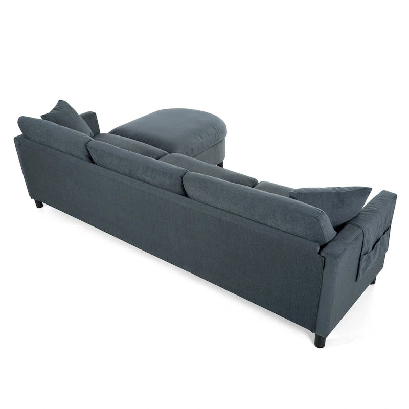 Graues 107.87 Langes 4-Sitzer-Ecksofa mit abnehmbaren Kissen, beweglicher Ottomane und Aufbewahrungstasche an der Armlehne