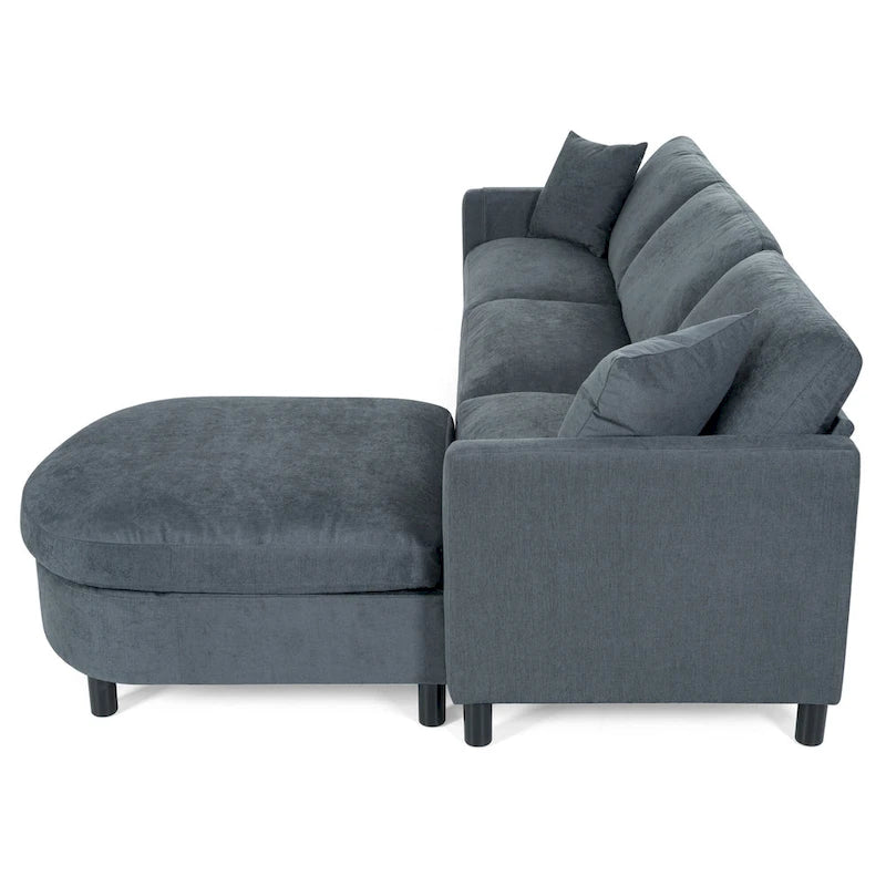 Graues 107.87 Langes 4-Sitzer-Ecksofa mit abnehmbaren Kissen, beweglicher Ottomane und Aufbewahrungstasche an der Armlehne