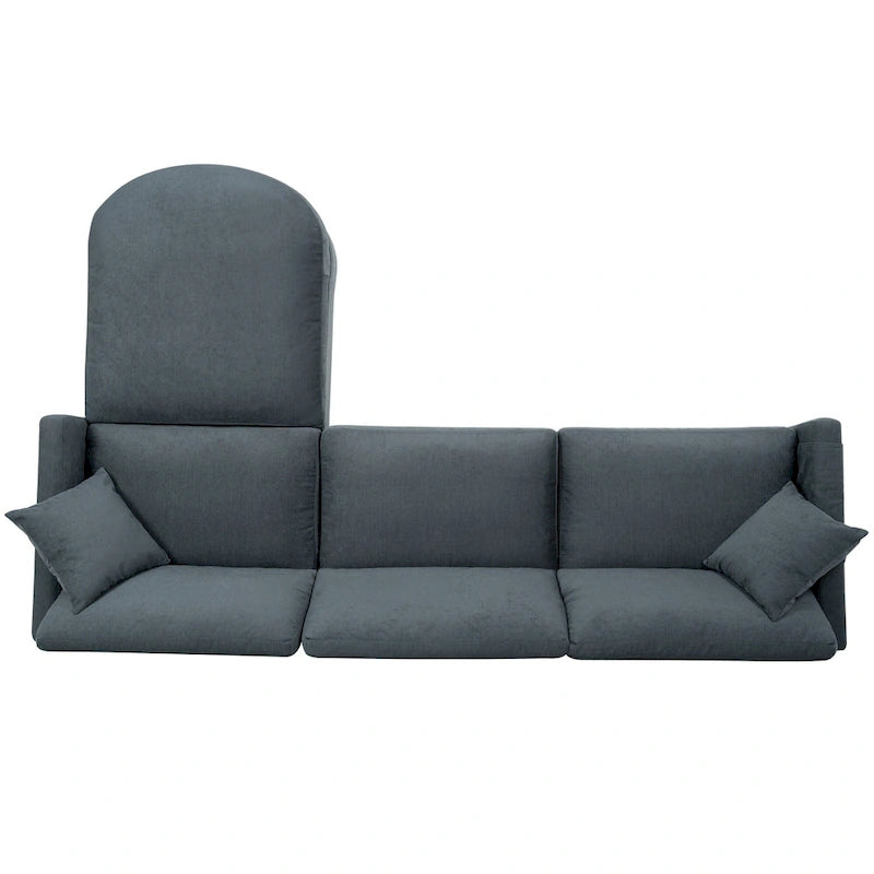 Graues 107.87 Langes 4-Sitzer-Ecksofa mit abnehmbaren Kissen, beweglicher Ottomane und Aufbewahrungstasche an der Armlehne