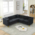 Schwarzes 82,2 Samt Chesterfield L-förmiges 5-Sitzer Sofa mit Nagelbesatz und getufteten Kissen