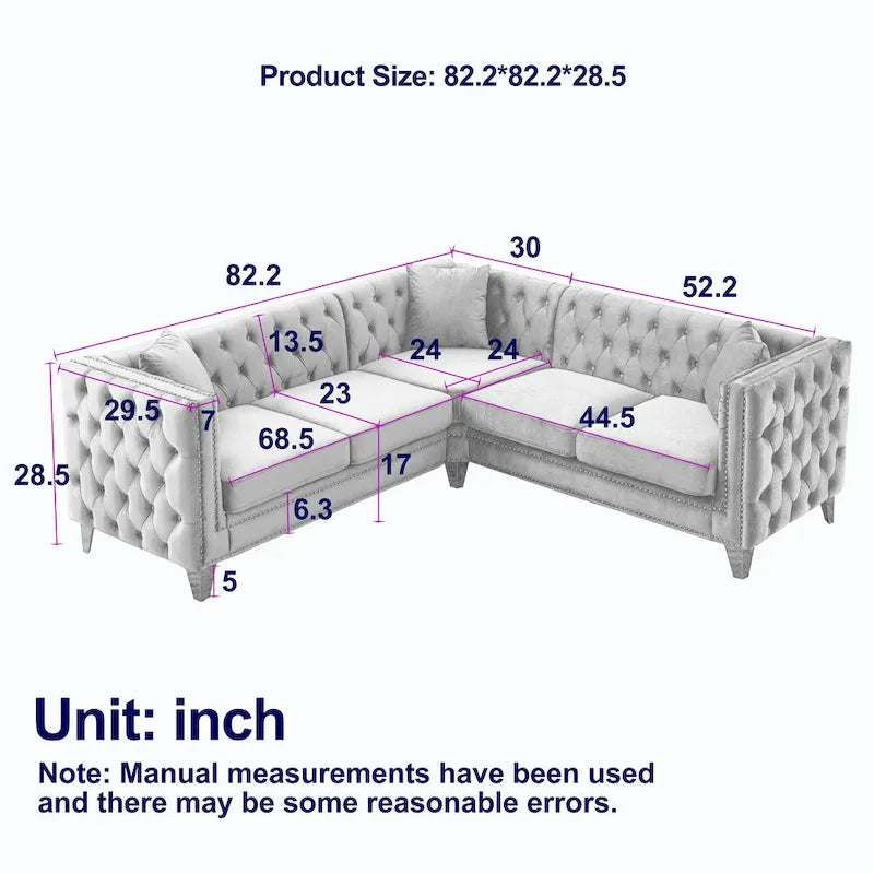 Schwarzes 82,2 Samt Chesterfield L-förmiges 5-Sitzer Sofa mit Nagelbesatz und getufteten Kissen