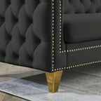 Schwarzes 82,2 Samt Chesterfield L-förmiges 5-Sitzer Sofa mit Nagelbesatz und getufteten Kissen