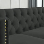 Schwarzes 82,2 Samt Chesterfield L-förmiges 5-Sitzer Sofa mit Nagelbesatz und getufteten Kissen