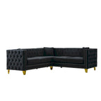 Schwarzes 82,2 Samt Chesterfield L-förmiges 5-Sitzer Sofa mit Nagelbesatz und getufteten Kissen