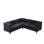Schwarzes 82,2 Samt Chesterfield L-förmiges 5-Sitzer Sofa mit Nagelbesatz und getufteten Kissen