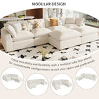 Beige 134.40 Modernes U-förmiges 6-Sitzer Ecksofa mit 2 großen Recamièren, abnehmbaren Hockern und weichen Kissen