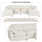 Beige 134.40 Modernes U-förmiges 6-Sitzer Ecksofa mit 2 großen Recamièren, abnehmbaren Hockern und weichen Kissen