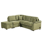 Grünes 84,75 L-förmiges 5-Sitzer-Schlafsofa mit Stauraum