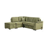 Grünes 84,75 L-förmiges 5-Sitzer-Schlafsofa mit Stauraum