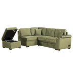 Grünes 84,75 L-förmiges 5-Sitzer-Schlafsofa mit Stauraum