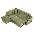 Grünes 84,75 L-förmiges 5-Sitzer-Schlafsofa mit Stauraum
