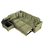 Grünes 84,75 L-förmiges 5-Sitzer-Schlafsofa mit Stauraum