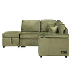 Grünes 84,75 L-förmiges 5-Sitzer-Schlafsofa mit Stauraum
