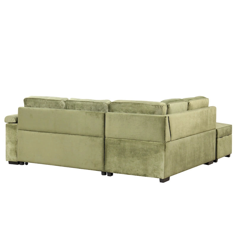 Grünes 84,75 L-förmiges 5-Sitzer-Schlafsofa mit Stauraum