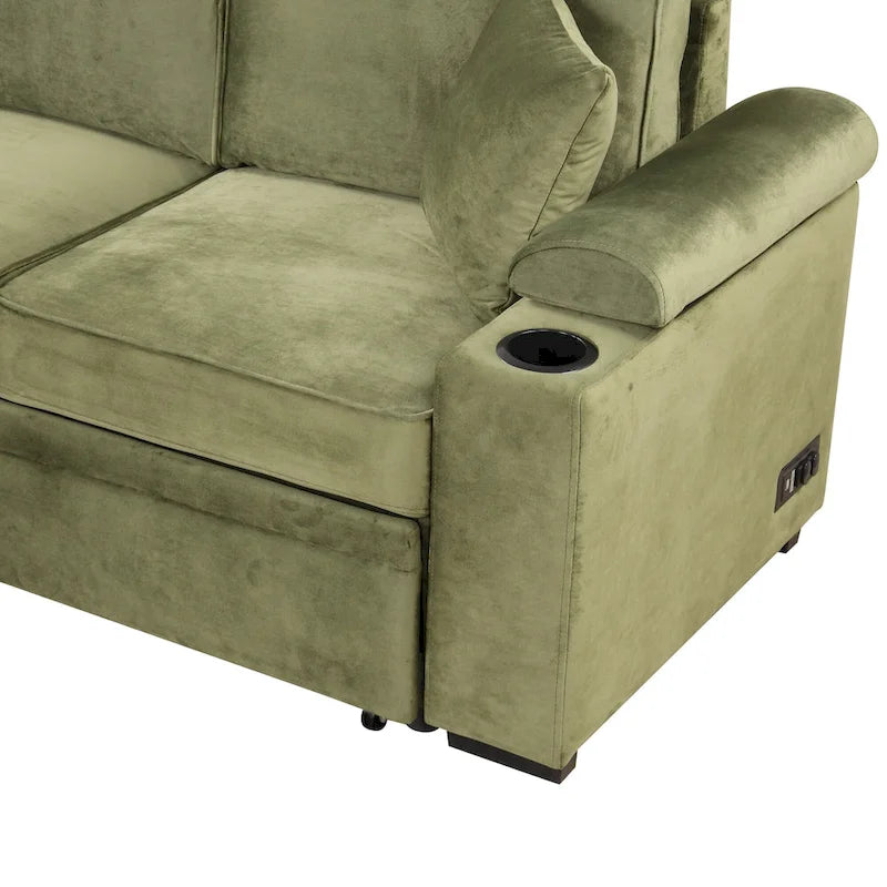 Grünes 84,75 L-förmiges 5-Sitzer-Schlafsofa mit Stauraum
