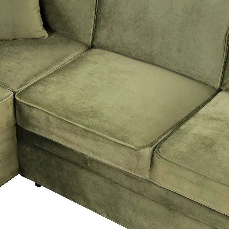 Grünes 84,75 L-förmiges 5-Sitzer-Schlafsofa mit Stauraum