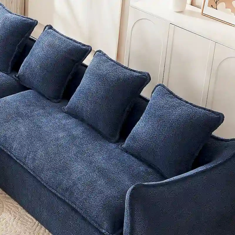 Blaues 106,3" überdimensioniertes L-förmiges 3-Sitzer-Schnittsofa mit Chaiselongue, 4 Zierkissen und stilvollem modularem Aufbau