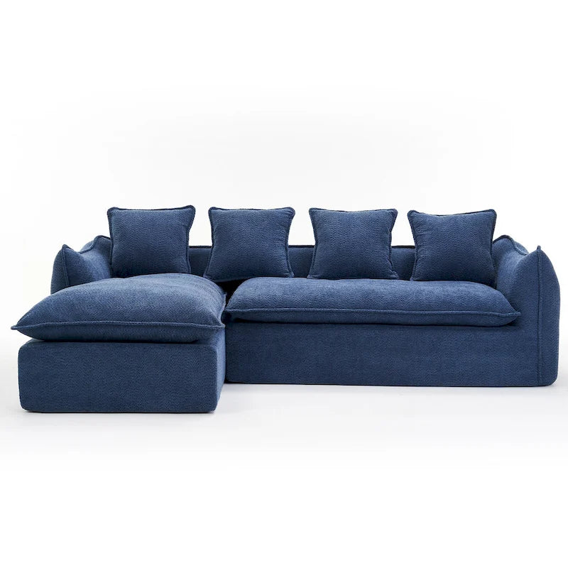 Blaues 106,3" überdimensioniertes L-förmiges 3-Sitzer-Schnittsofa mit Chaiselongue, 4 Zierkissen und stilvollem modularem Aufbau
