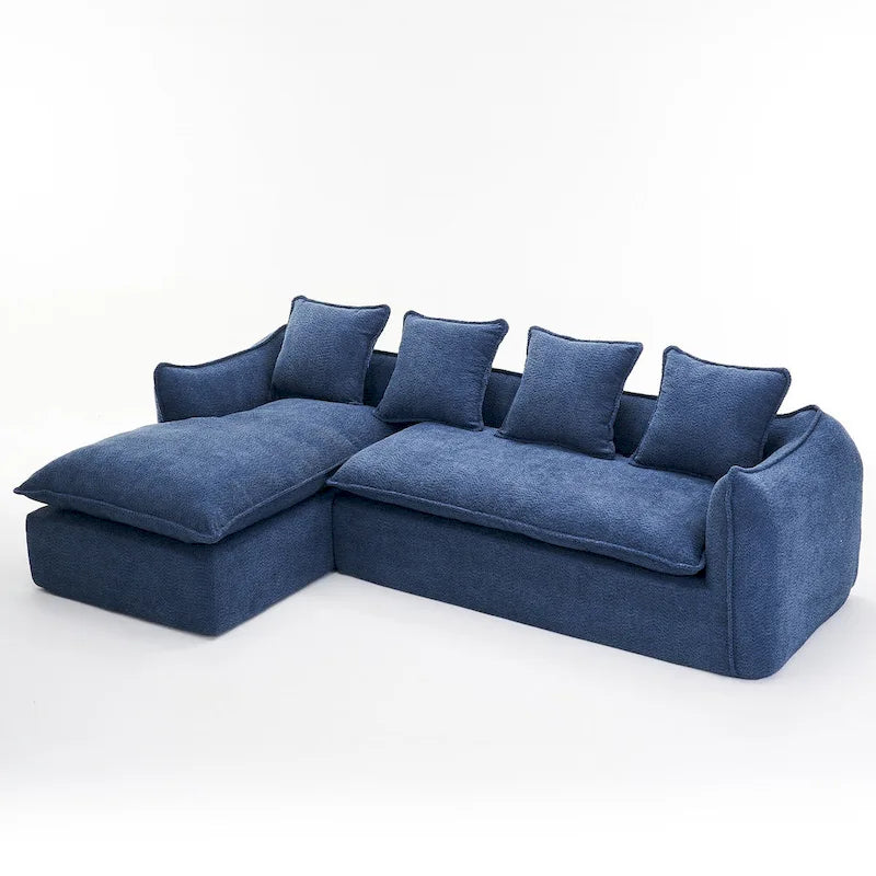 Blaues 106,3" überdimensioniertes L-förmiges 3-Sitzer-Schnittsofa mit Chaiselongue, 4 Zierkissen und stilvollem modularem Aufbau