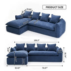 Blaues 106,3" überdimensioniertes L-förmiges 3-Sitzer-Schnittsofa mit Chaiselongue, 4 Zierkissen und stilvollem modularem Aufbau