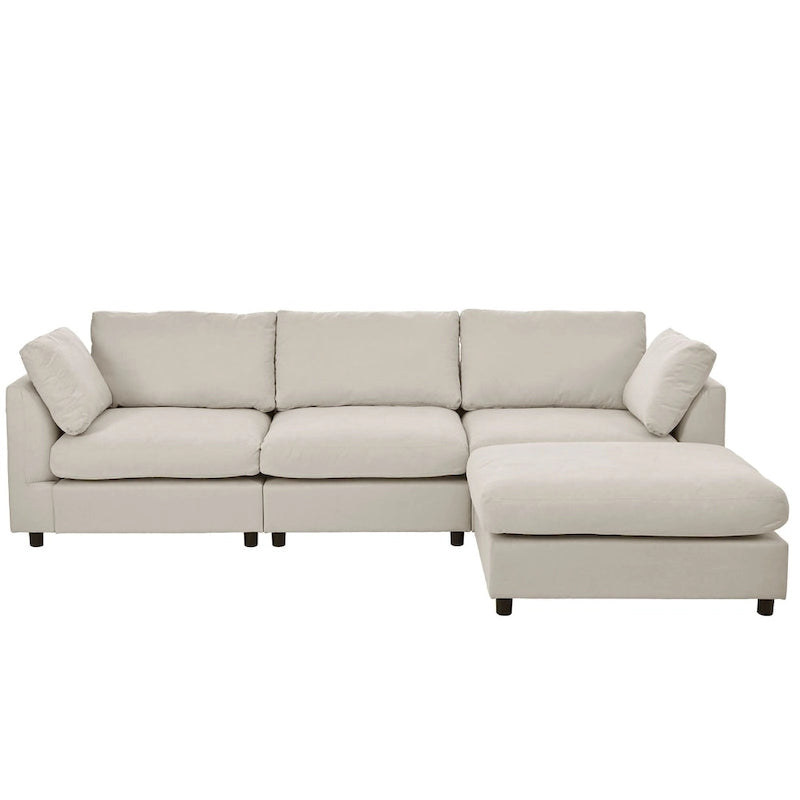 Beiges L-förmiges 4-Sitzer-Sofa 113 mit verstellbarer Fußstütze und umstellbarer Recamiere