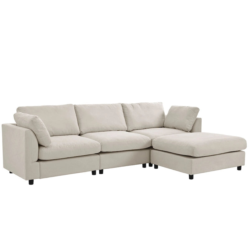 Beiges L-förmiges 4-Sitzer-Sofa 113 mit verstellbarer Fußstütze und umstellbarer Recamiere