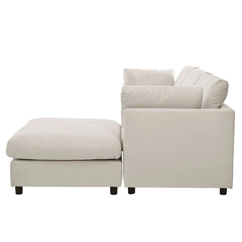Beiges L-förmiges 4-Sitzer-Sofa 113 mit verstellbarer Fußstütze und umstellbarer Recamiere